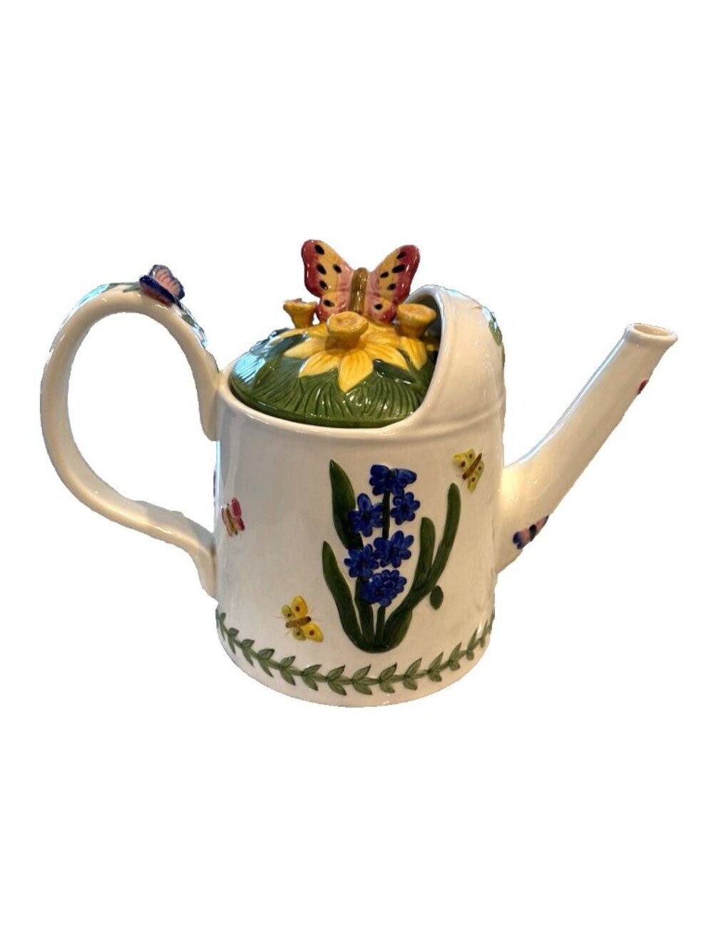 Portmeirion Botanic Garden Watering Can Teapot  Butterfly Lid Finial Decorative